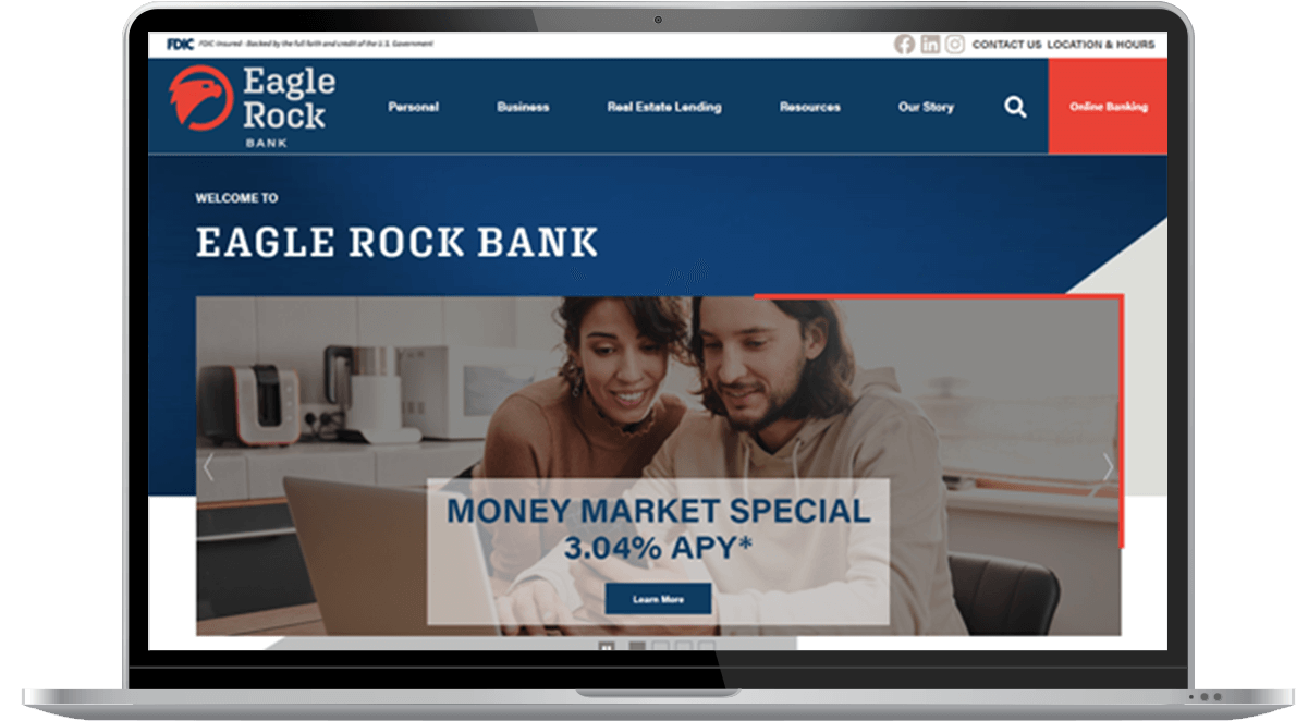 Eagle Rock Bank Website on Laptop Screen