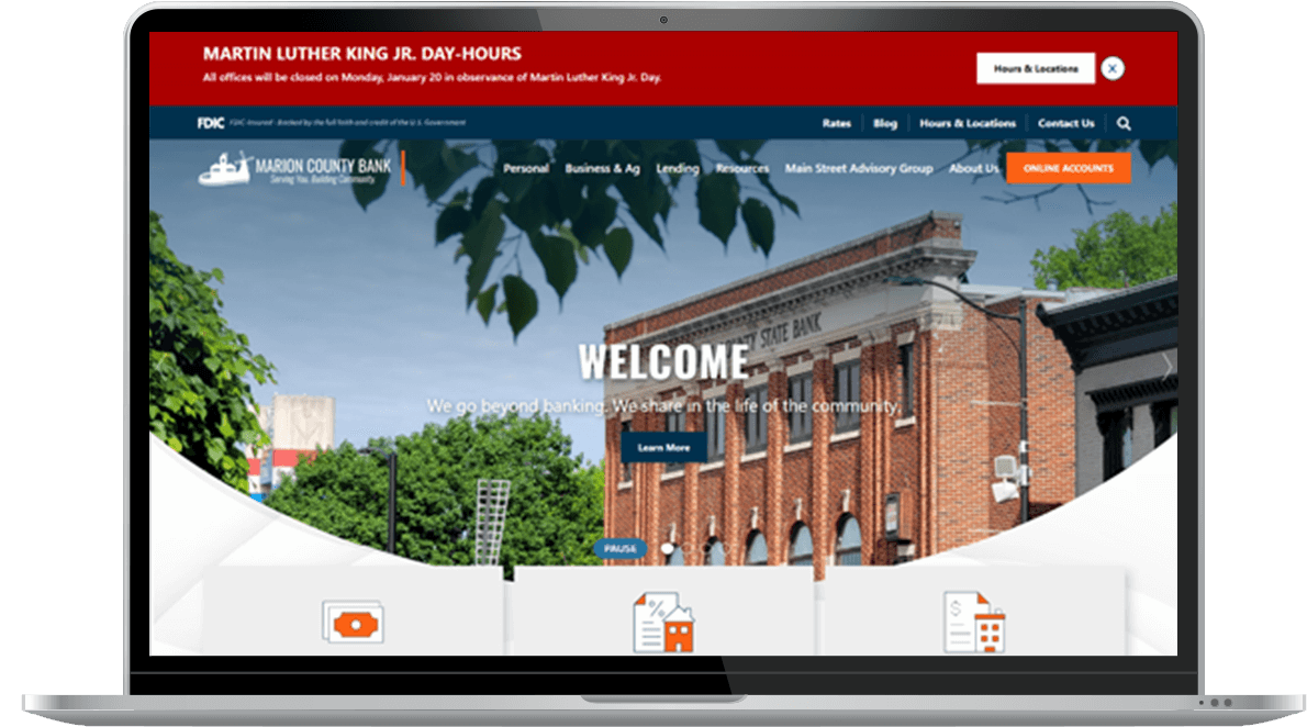 Marion County Bank Website on Laptop Screen
